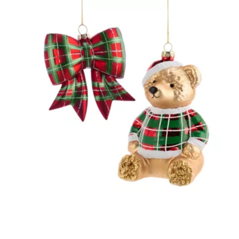North Pole Trading Co. Bear And Bow Set 2-pc. Christmas Ornament