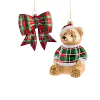 North Pole Trading Co. Bear And Bow Set 2-pc. Christmas Ornament
