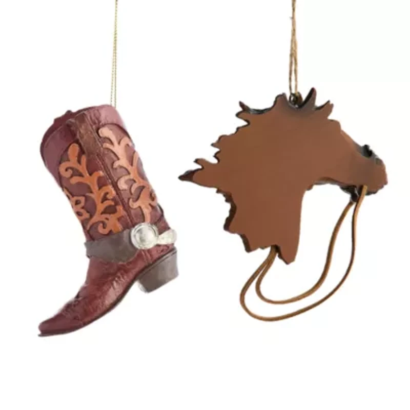 North Pole Trading Co. Cowboy Boot And Horse Head Set Christmas Ornament