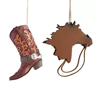 North Pole Trading Co. Cowboy Boot And Horse Head Set Christmas Ornament