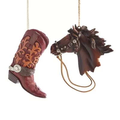 North Pole Trading Co. Cowboy Boot And Horse Head Set Christmas Ornament