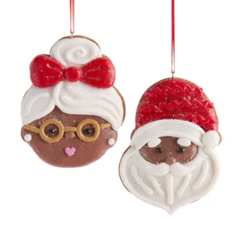 North Pole Trading Co. Mr And Mrs Clause Cookie African American Set 2-pc. Christmas Ornament