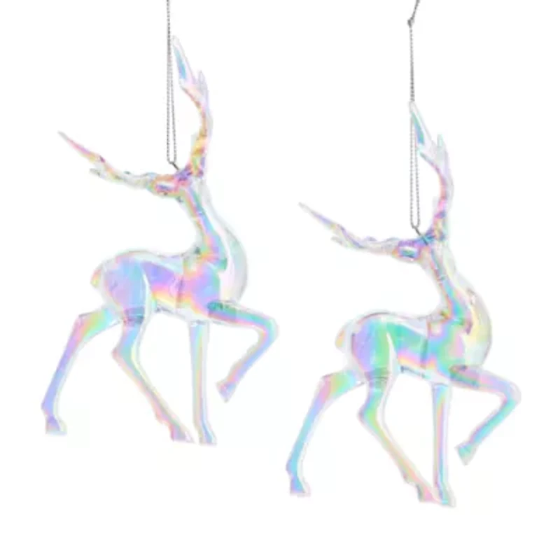 North Pole Trading Co. Irdescent Reindeer Set 2-pc. Christmas Ornament