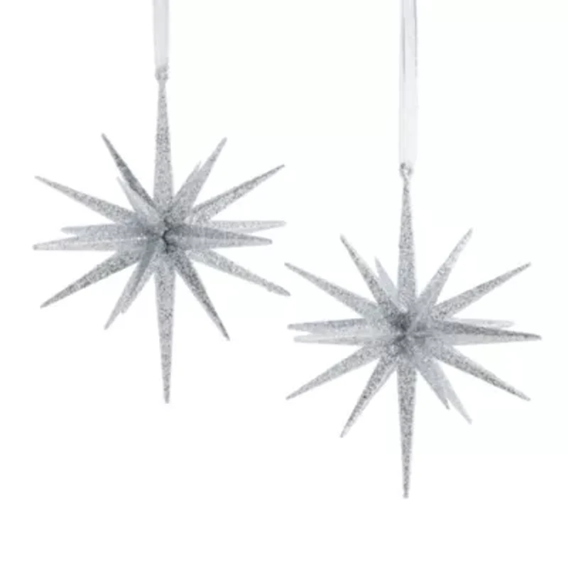 North Pole Trading Co. Silver Starburst Set 2-pc. Christmas Ornament