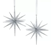 North Pole Trading Co. Silver Starburst Set 2-pc. Christmas Ornament