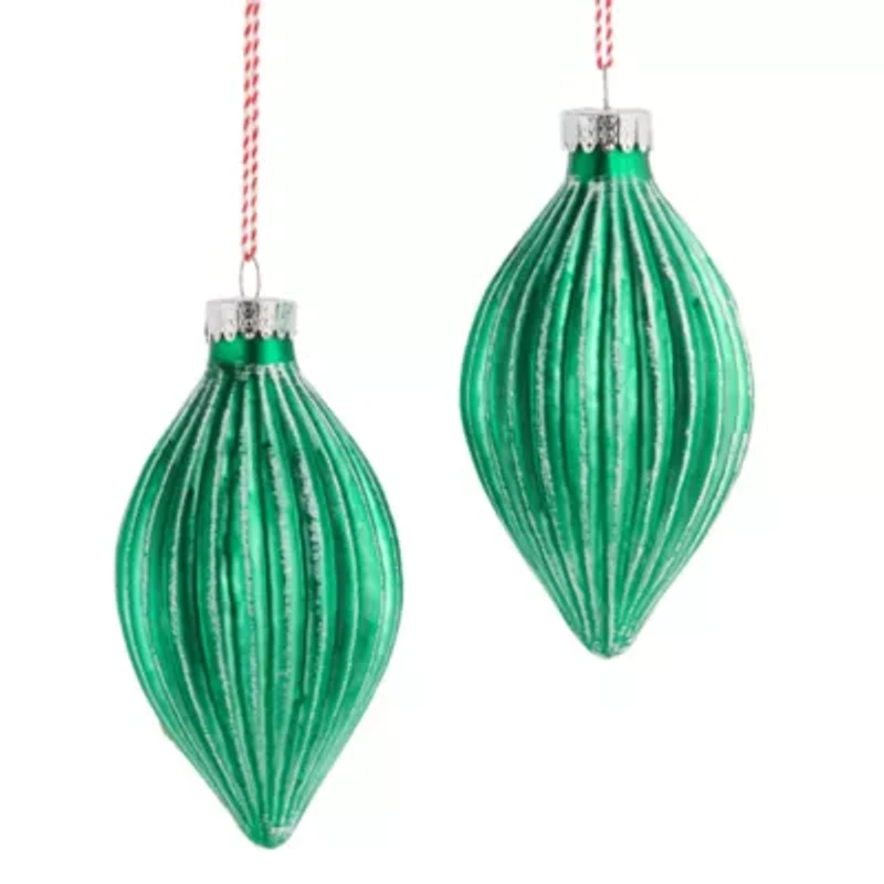 North Pole Trading Co. Green Pleated Drop Set 2-pc. Christmas Ornament