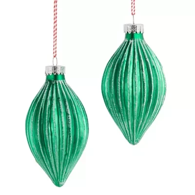 North Pole Trading Co. Green Pleated Drop Set 2-pc. Christmas Ornament