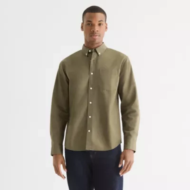 mutual weave Mens Long Sleeve Relaxed Oxford Button-Down Shirt