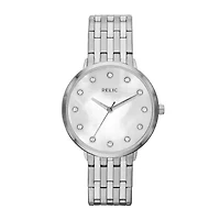 Relic® Womens Silver-Tone Mother-Of-Pearl & Crystal-Accent Watch ZR34286