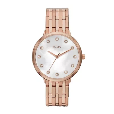 Relic® Womens Rose-Tone Mother-Of-Pearl & Crystal-Accent Watch ZR34288