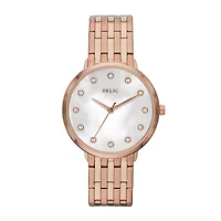 Relic® Womens Rose-Tone Mother-Of-Pearl & Crystal-Accent Watch ZR34288
