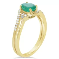 Womens 1/8 CT. T.W. Genuine Green Emerald 10K Gold Oval Cocktail Ring