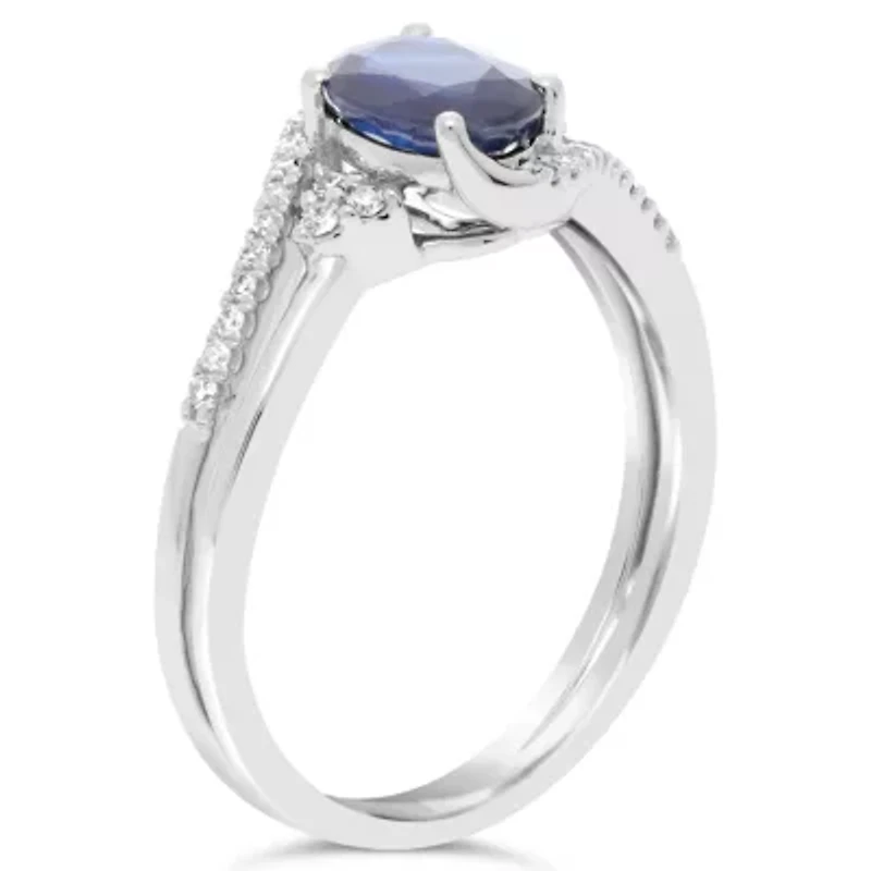 Womens 1/8 CT. T.W. Genuine Blue Sapphire 10K Gold Oval Cocktail Ring