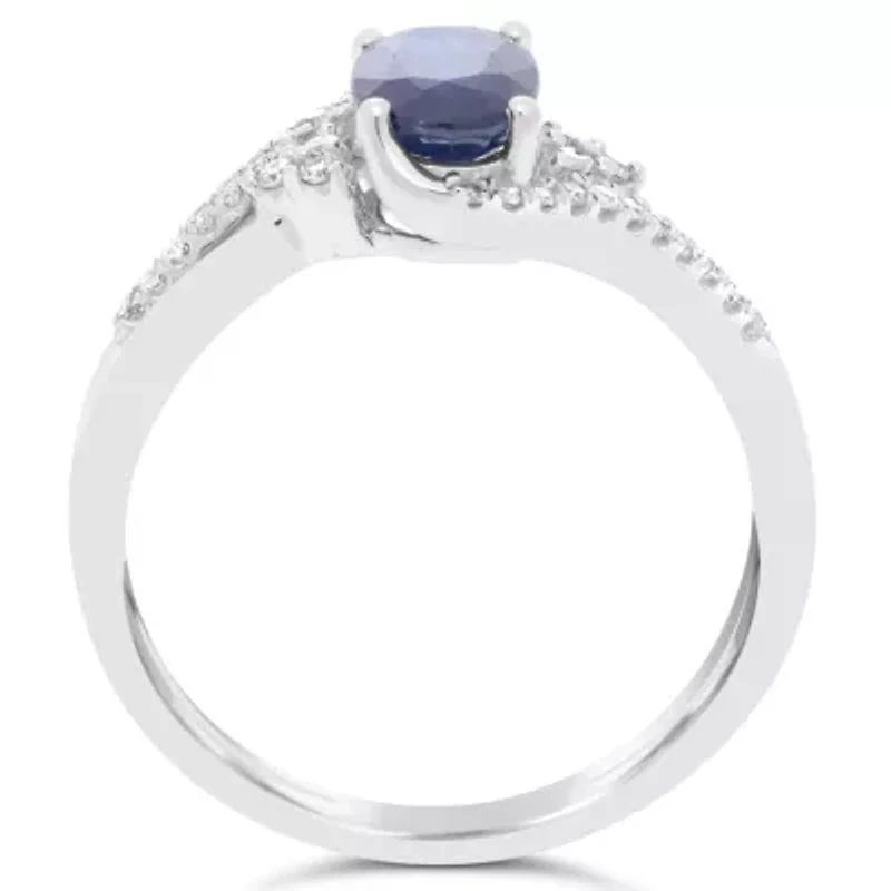 Womens 1/8 CT. T.W. Genuine Blue Sapphire 10K Gold Oval Cocktail Ring