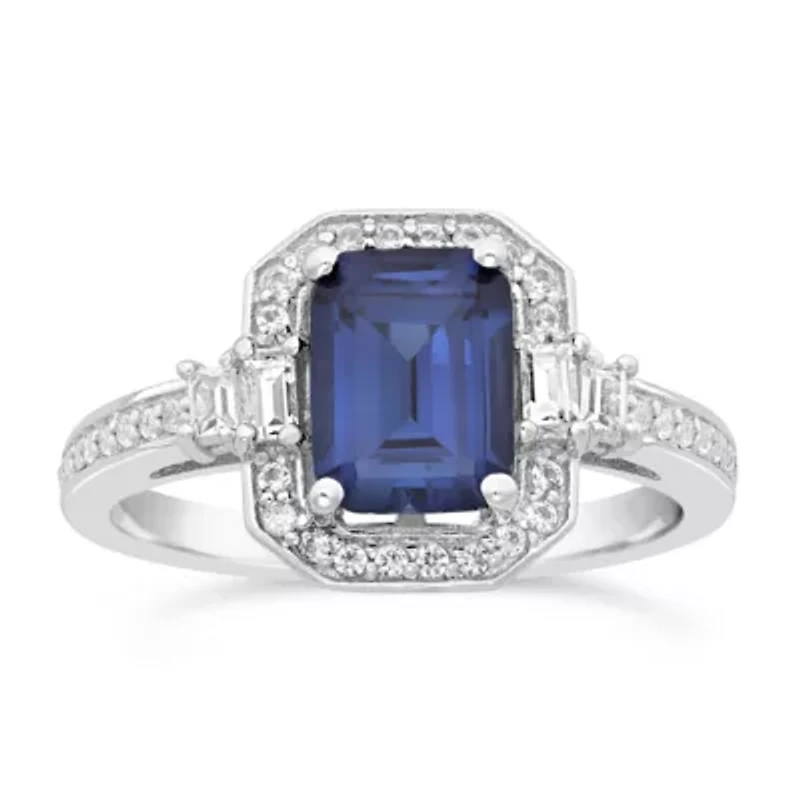 Womens Lab Created Blue Sapphire Sterling Silver Cocktail Ring
