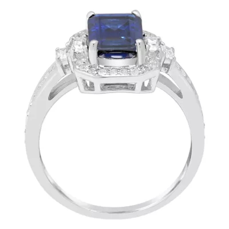 Womens Lab Created Blue Sapphire Sterling Silver Cocktail Ring