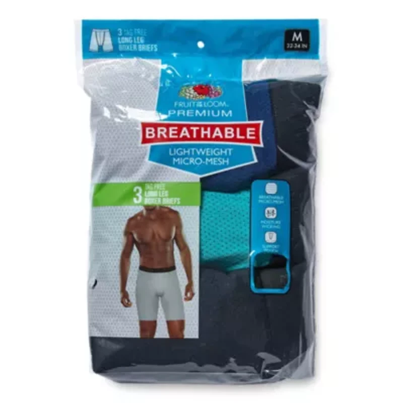 Fruit of the Loom Breathable 2.0 Mens 3 Pack Long Leg Boxer Briefs Bc3ll7c