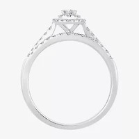 Oval 1/2 CT.T.W. Natural Diamond Side Stone Halo Bridal Set 10K or 14K White Gold
