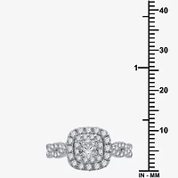 (H-I / I1) Womens 1 1/2 CT. T.W. Lab Grown White Diamond 10K Gold Cushion Side Stone Halo Bridal Set