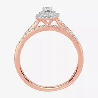 1/2 CT.T.W. Natural Diamond Side Stone Halo Bridal Set 10K or 14K Gold