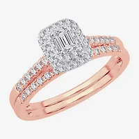 1/2 CT.T.W. Natural Diamond Side Stone Halo Bridal Set 10K or 14K Gold