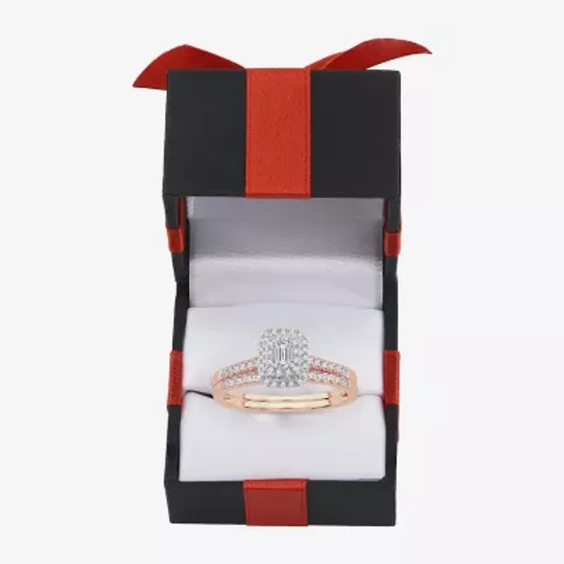 1/2 CT.T.W. Natural Diamond Side Stone Halo Bridal Set 10K or 14K Gold