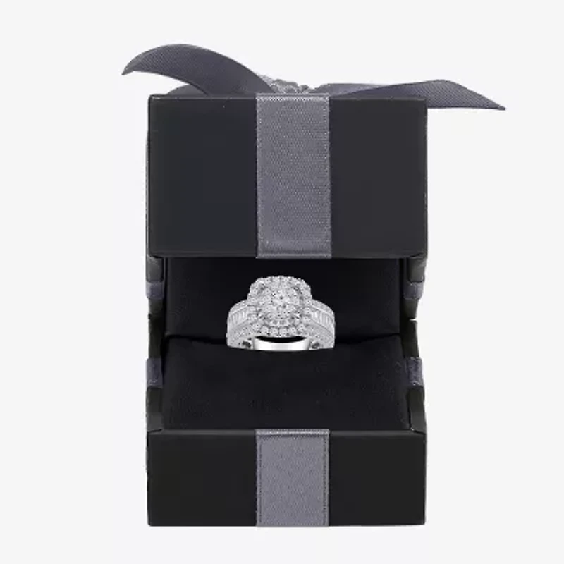 (I / I1) Womens 2 CT. T.W. Lab Grown White Diamond 10K or 14K Gold Cushion Side Stone Halo Engagement Ring