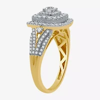 (H-I / I1) Womens 1 CT. T.W. Lab Grown White Diamond 10K Gold Cushion Side Stone Halo Bridal Set