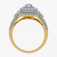 (H-I / I1) Womens 1 CT. T.W. Lab Grown White Diamond 10K Gold Cushion Side Stone Halo Bridal Set