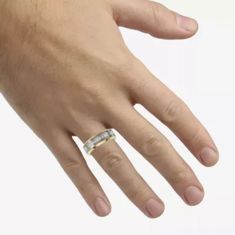 Mens 8MM 1/5 CT. Natural White Diamond Tungsten Wedding Band