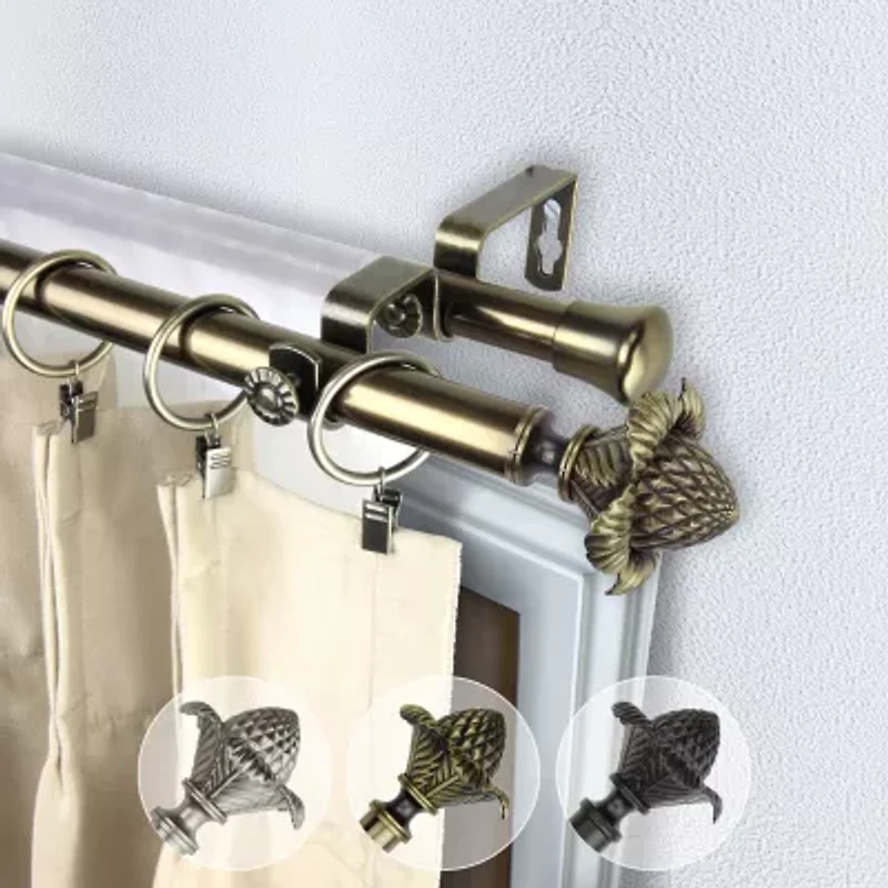 Rod Desyne Double 13/16" Adjustable Curtain with Bloom Finials