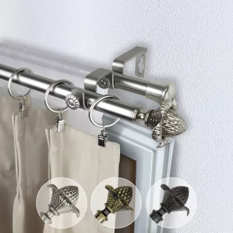 Rod Desyne Double 13/16" Adjustable Curtain with Bloom Finials