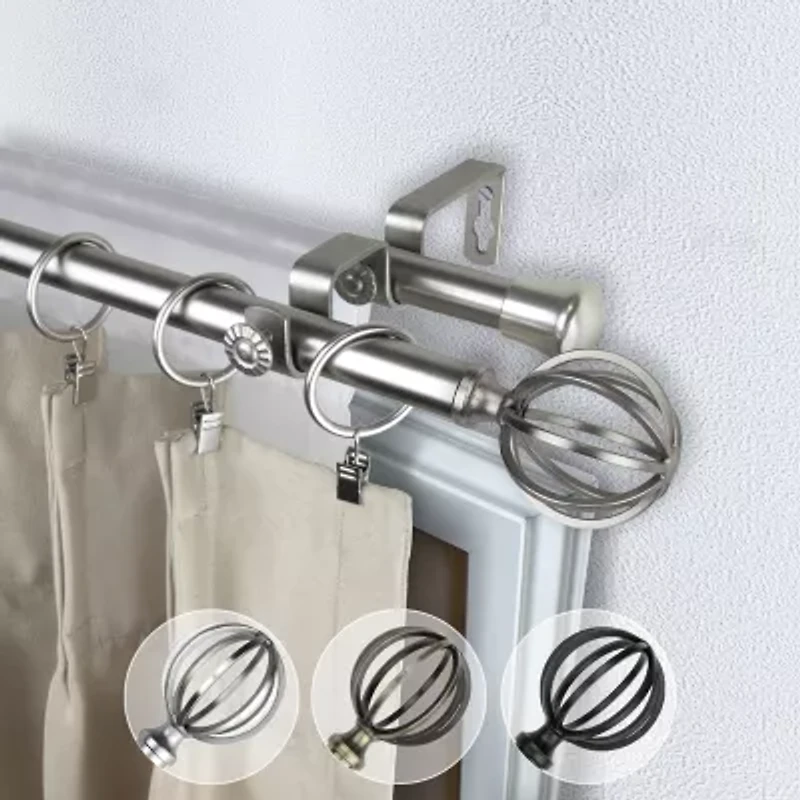 Rod Desyne Double 13/16" Adjustable Curtain with Cage Finials