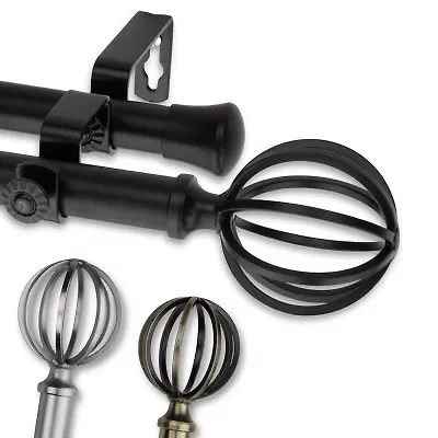 Rod Desyne Double 13/16" Adjustable Curtain with Cage Finials