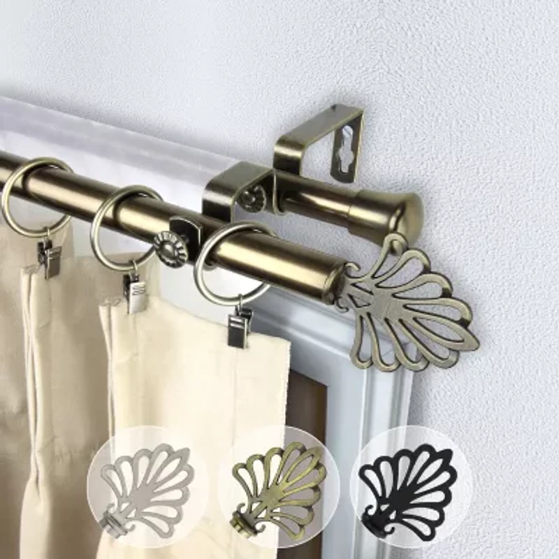 Rod Desyne Double 13/16" Adjustable Curtain with Fan Finials
