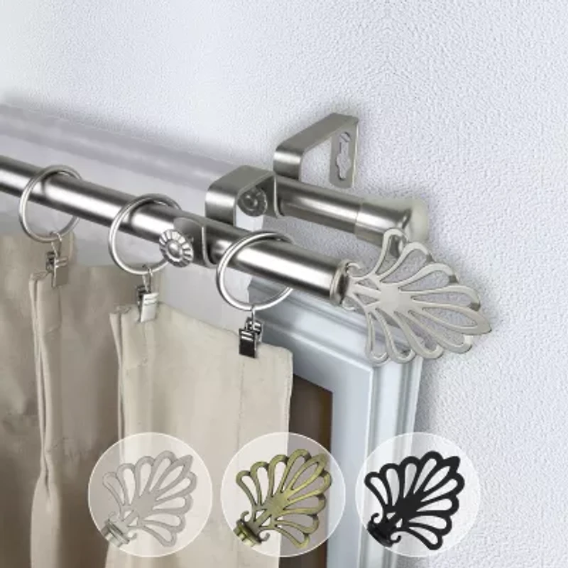 Rod Desyne Double 13/16" Adjustable Curtain with Fan Finials