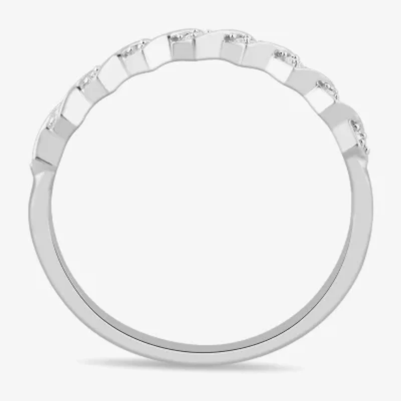 Stackable Ring (H-I / Si1-Si2) Diamond Accent Lab Grown White 10K Gold Square Wedding Band