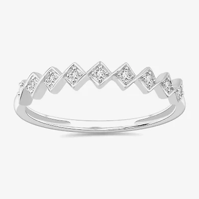 Stackable Ring (H-I / Si1-Si2) Diamond Accent Lab Grown White 10K Gold Square Wedding Band