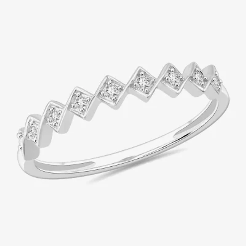 Stackable Ring (H-I / Si1-Si2) Diamond Accent Lab Grown White 10K Gold Square Wedding Band