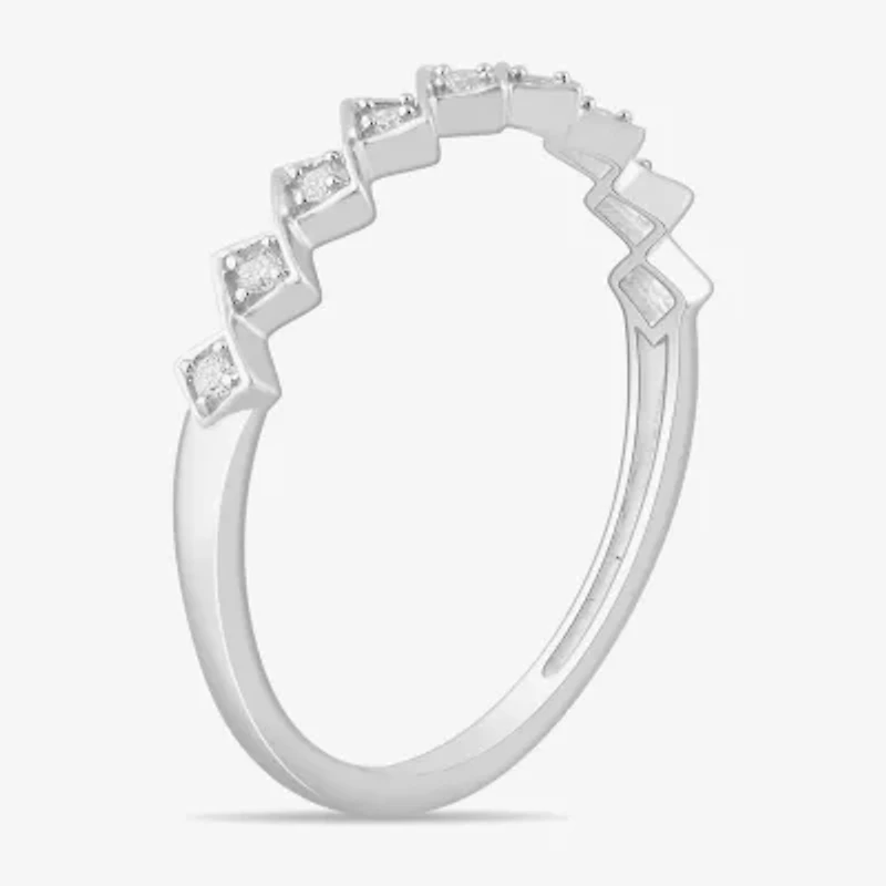 Stackable Ring (H-I / Si1-Si2) Diamond Accent Lab Grown White 10K Gold Square Wedding Band