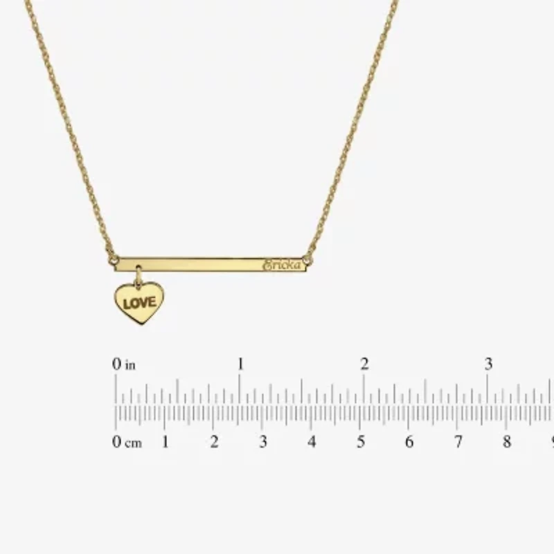 Personalized 10K Yellow Gold Name Bar Necklace with Heart Charm