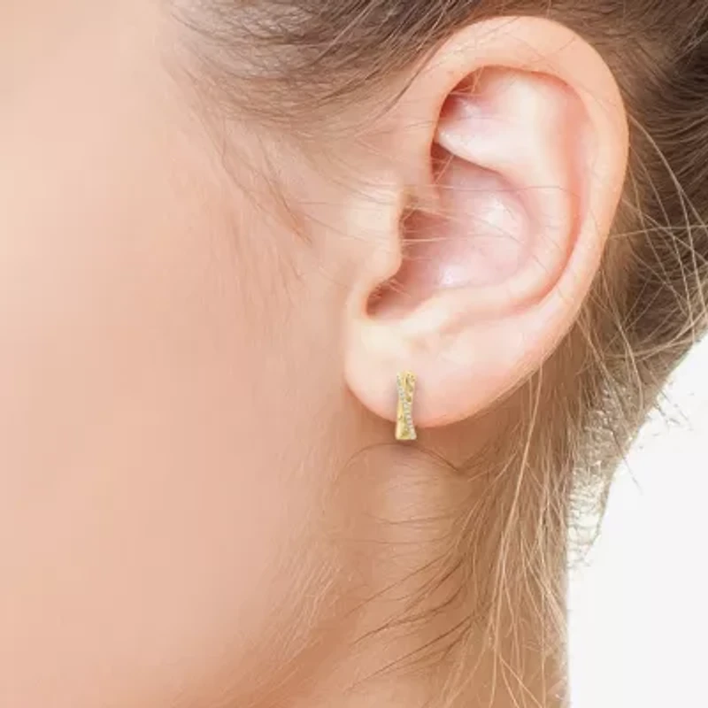 Effy Final Call Womens 1/5 CT. Natural White Diamond 14K Gold 15.2mm Hoop Earrings