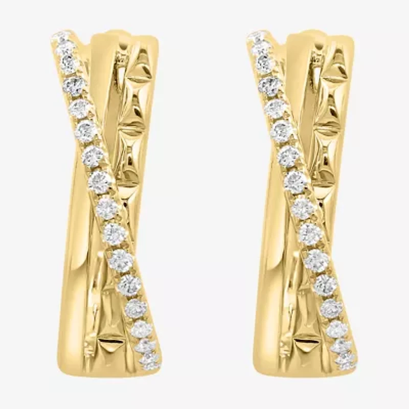 Effy Final Call Womens 1/5 CT. Natural White Diamond 14K Gold 15.2mm Hoop Earrings