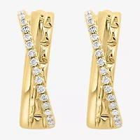 Effy Final Call Womens 1/5 CT. Natural White Diamond 14K Gold 15.2mm Hoop Earrings