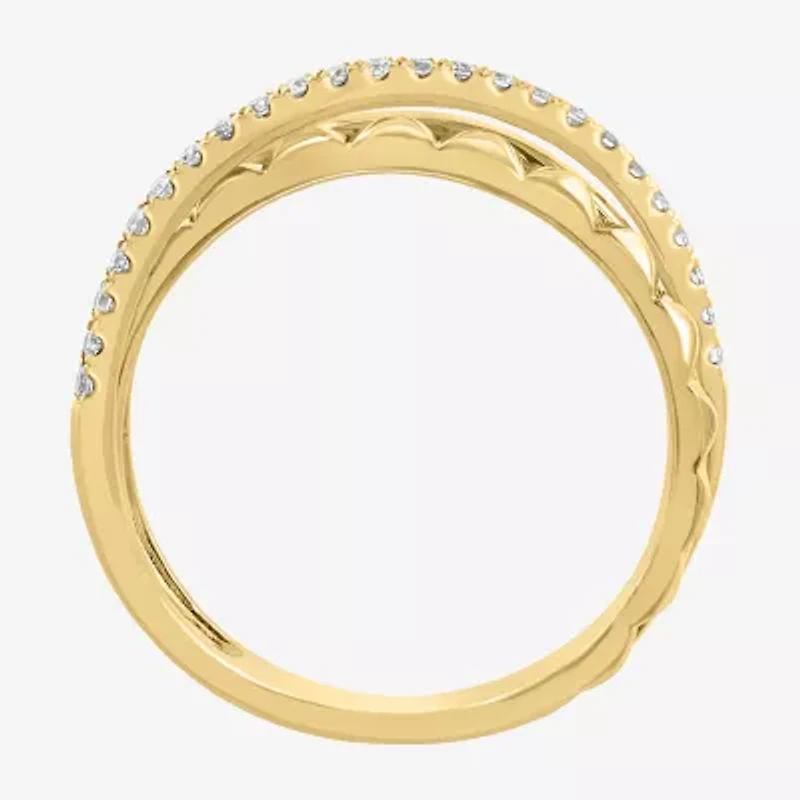 Effy Final Call Womens 3MM 1/5 CT. Natural White Diamond 14K Gold Crossover Band
