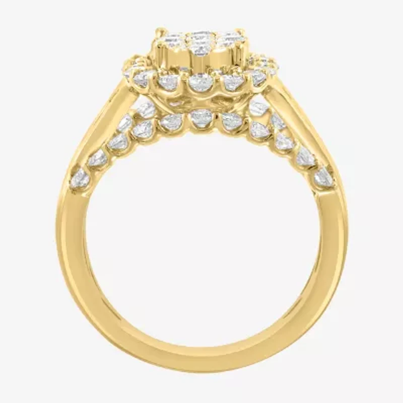 Effy Final Call Womens 2 CT. T.W. Natural White Diamond 14K Gold Halo Side Stone Cocktail Ring