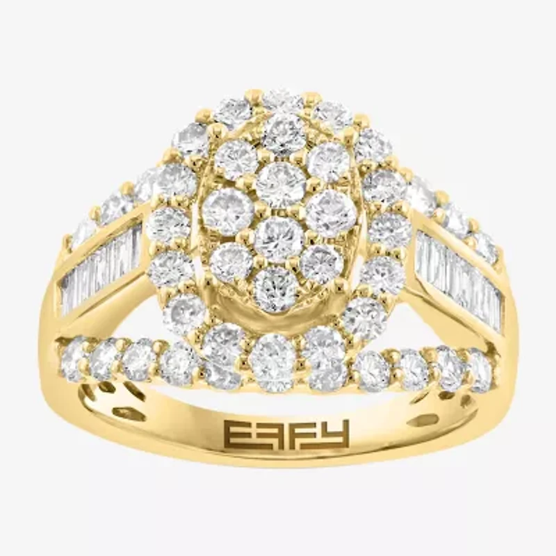 Effy Final Call Womens 2 CT. T.W. Natural White Diamond 14K Gold Halo Side Stone Cocktail Ring