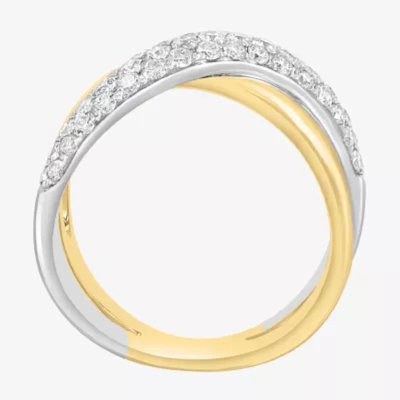 Effy Final Call Womens 4.5MM 7/8 CT. T.W. Natural White Diamond 14K Two Tone Gold Crossover Band