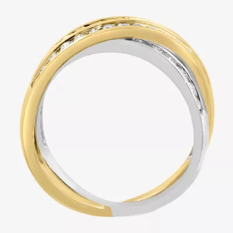 Effy Final Call Womens 2.5MM 1 CT. T.W. Natural White Diamond 14K Two Tone Gold Crossover Band