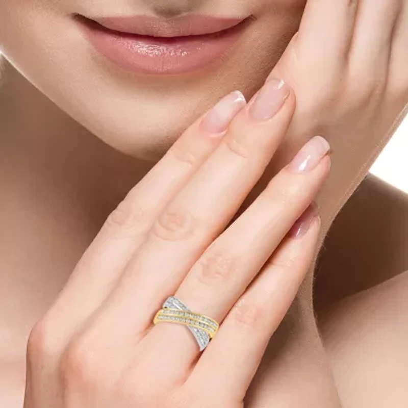 Effy Final Call Womens 2.5MM 1 CT. T.W. Natural White Diamond 14K Two Tone Gold Crossover Band
